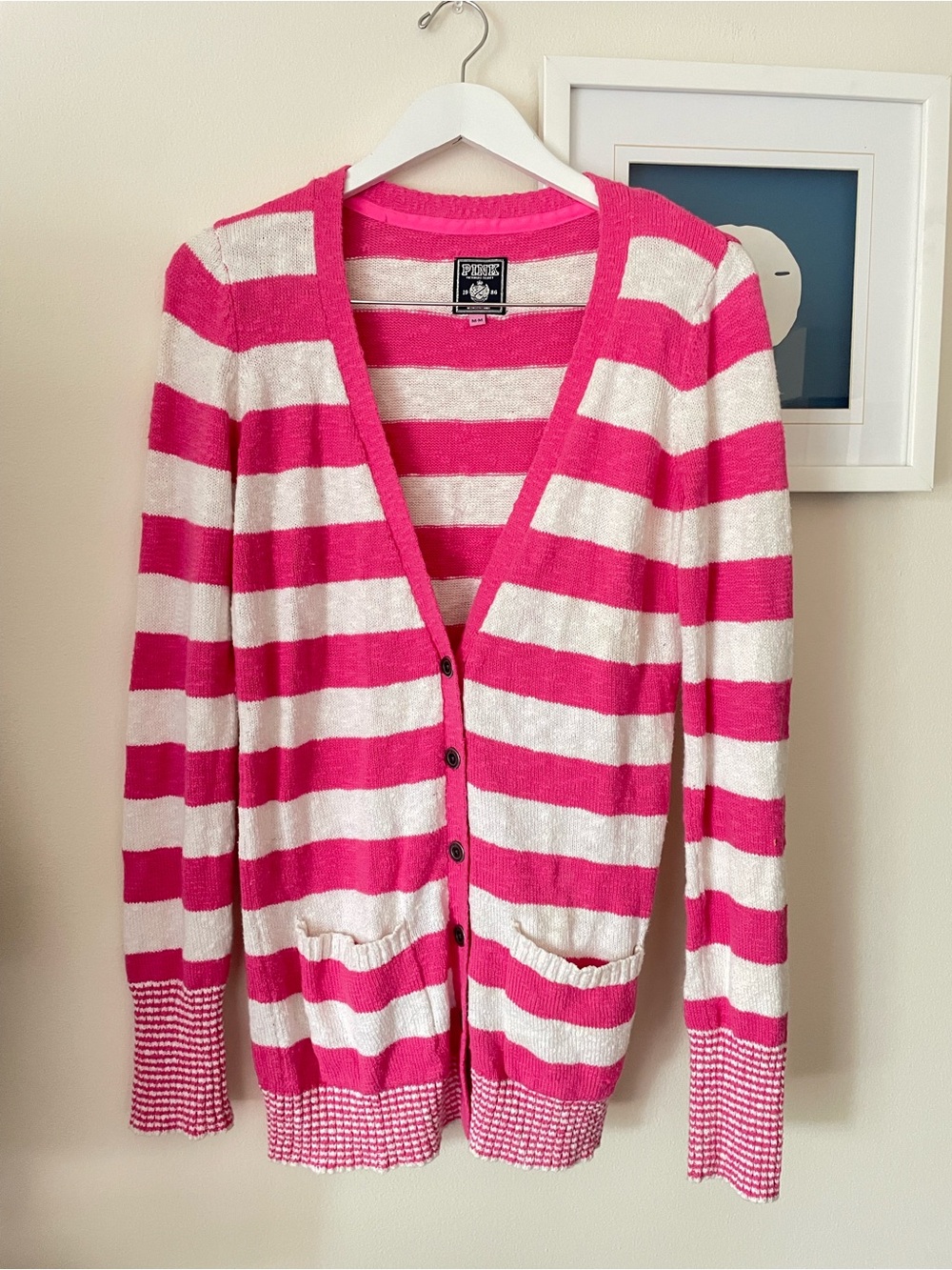 PINK Victoria’s Secret Y2K Pink & White Striped Button Tunic Cardigan Medium